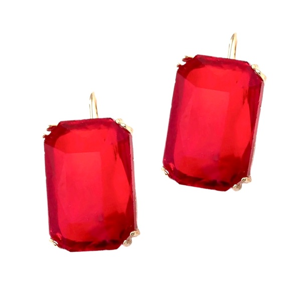 🍋2/$30 New Red Faceted Rectangle Drop Earrings - Picture 1 of 4